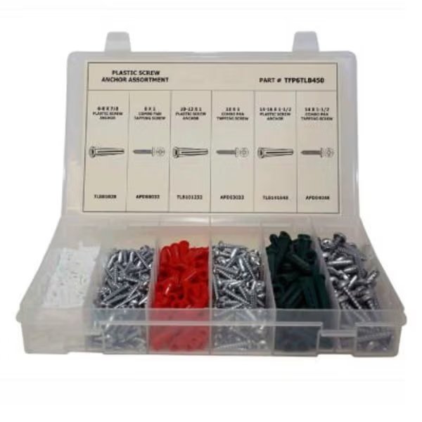 450 Piece Plastic Anchor & Sheet Metal Screw Assortment - #8 to #16, Titan Fasteners, Mfr#: TFP6TLB450